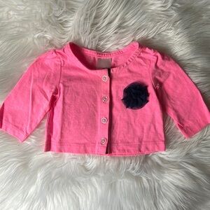 Cherokee Pink & Navy Chiffon Flower & Crystal Button Detail Cardigan Size 0-3m